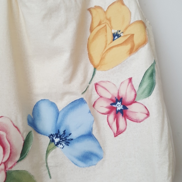 Reversible Floral Cotton Ecru Ivory Tote Bag Wedding Bridal Shower - Picture 3 of 7